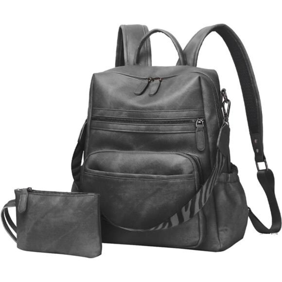 Women Backpack Purse Bag PU Leather Grey - Picture 6 of 7